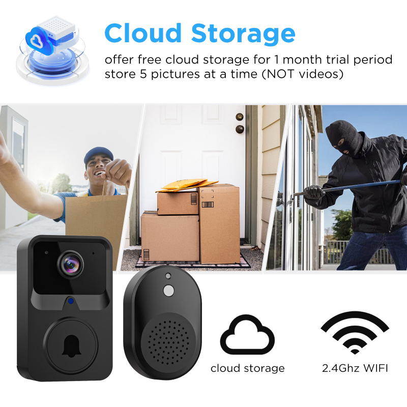 Video dverový zvonček, modely Z50/Z60, s integrovanou batériou, 5V napájanie, ABS plastové puzdro