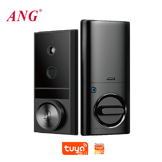 Fából készült ajtókhoz tervezett intelligens zár ujjlenyomat-azonosítással, Wi‑Fi TUYA, olvasási idő <0,5 s, 100 ujjlenyomat tárolás, 0,001% hamis felismerés, DC tápegység