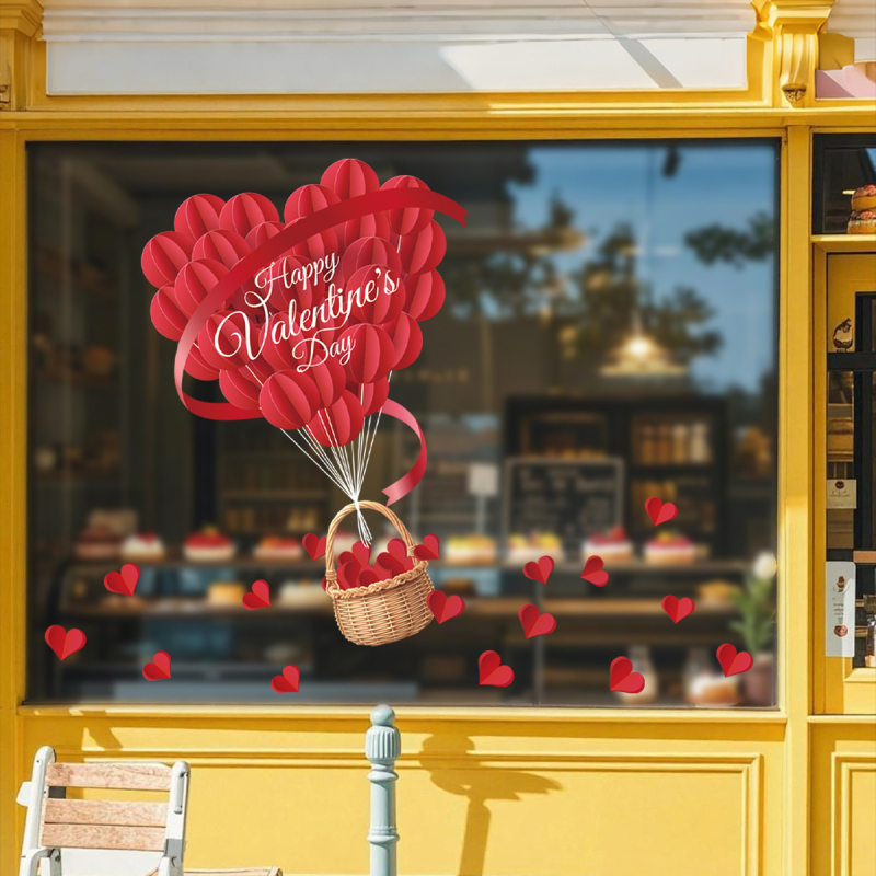 Αυτοκόλλητο παραθύρου σε σχήμα καρδιάς από PVC – μοντέρνο επίπεδο διακοσμητικό αυτοκόλλητο τοίχου για εστιατόρια, κουζίνες, εισόδους (1 τεμάχιο)