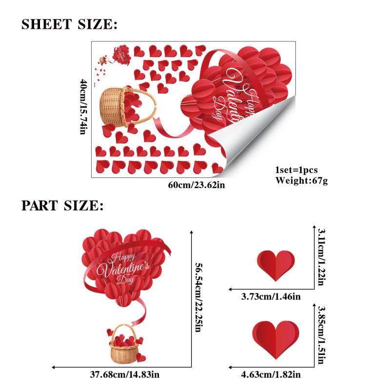 Αυτοκόλλητο παραθύρου σε σχήμα καρδιάς από PVC – μοντέρνο επίπεδο διακοσμητικό αυτοκόλλητο τοίχου για εστιατόρια, κουζίνες, εισόδους (1 τεμάχιο)