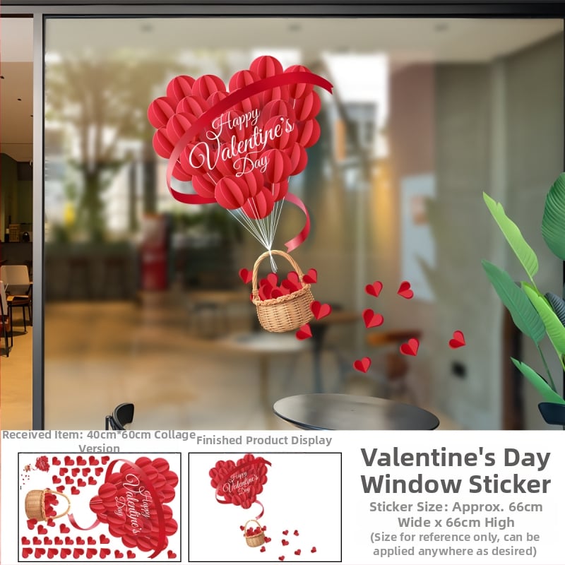 Αυτοκόλλητο παραθύρου σε σχήμα καρδιάς από PVC – μοντέρνο επίπεδο διακοσμητικό αυτοκόλλητο τοίχου για εστιατόρια, κουζίνες, εισόδους (1 τεμάχιο)