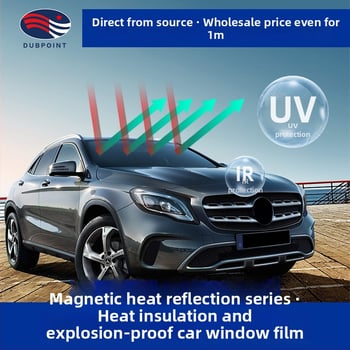 Φιλμ παραθύρων αυτοκινήτου με προστασία από έκρηξη, διπλό στρώμα μεταλλικού μαγνητικού ελέγχου, θερμική ανακλαστική μόνωση, πάχος 2 mil, διαπερατότητα φωτός 6–75%, UV προστασία 99,9%