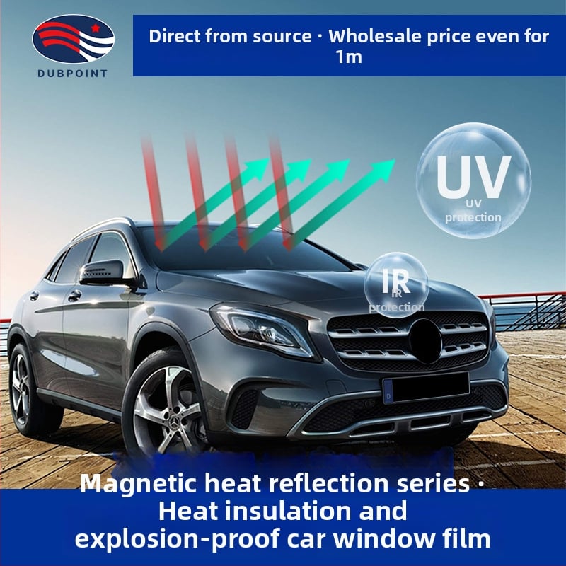 Φιλμ παραθύρων αυτοκινήτου με προστασία από έκρηξη, διπλό στρώμα μεταλλικού μαγνητικού ελέγχου, θερμική ανακλαστική μόνωση, πάχος 2 mil, διαπερατότητα φωτός 6–75%, UV προστασία 99,9%