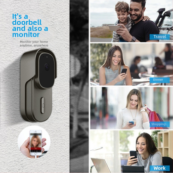 Sonerie video fără fir pentru ușă, cu intercom și schimbare a vocii, monitorizare prin Wi-Fi, consum redus de energie, pentru uz casnic