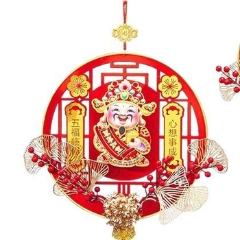 Tavaszi fesztivál – mozgó fejű virágkoszorú – bejárati ajtó dekoráció, LL-94, kézzel készített, kínai stílus