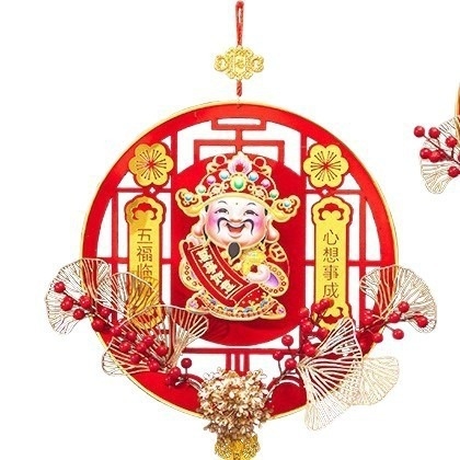 Tavaszi fesztivál – mozgó fejű virágkoszorú – bejárati ajtó dekoráció, LL-94, kézzel készített, kínai stílus