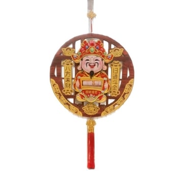 A Gazdagság Istene medálja az bejárati ajtóhoz, fa, Bachuan, forró nyomtatás, kínai stílus, üzleti ajándék