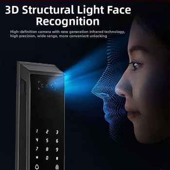 Okos WiFi ajtózár ujjlenyomat- és arcfelismeréssel, interkom, vízálló, hozzáférés jelszóval (50 ujjlenyomat-tároló kapacitás; >100000 nyitás; olvasási idő <2 s; anti-spoofing <0.001%; hamis elutasítás <1,0%)