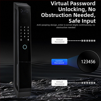 Okos WiFi ajtózár ujjlenyomat- és arcfelismeréssel, interkom, vízálló, hozzáférés jelszóval (50 ujjlenyomat-tároló kapacitás; >100000 nyitás; olvasási idő <2 s; anti-spoofing <0.001%; hamis elutasítás <1,0%)