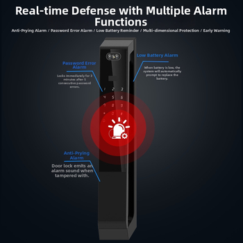 Okos WiFi ajtózár ujjlenyomat- és arcfelismeréssel, interkom, vízálló, hozzáférés jelszóval (50 ujjlenyomat-tároló kapacitás; >100000 nyitás; olvasási idő <2 s; anti-spoofing <0.001%; hamis elutasítás <1,0%)