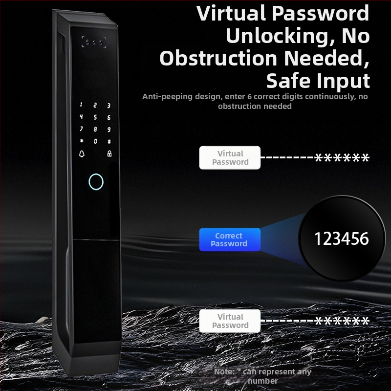 Okos WiFi ajtózár ujjlenyomat- és arcfelismeréssel, interkom, vízálló, hozzáférés jelszóval (50 ujjlenyomat-tároló kapacitás; >100000 nyitás; olvasási idő <2 s; anti-spoofing <0.001%; hamis elutasítás <1,0%)