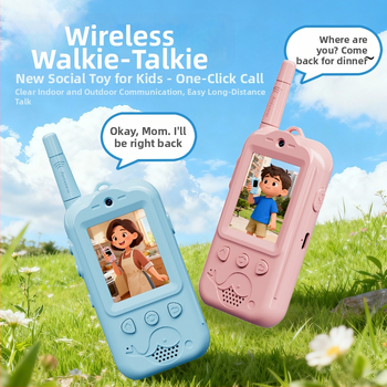 Interfon video pentru copii cu obiectiv dublu, cu display, fără fir, pentru interior și exterior, 1 canal, până la 1,5 km, baterie litiu 650 mAh