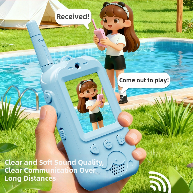 Interfon video pentru copii cu obiectiv dublu, cu display, fără fir, pentru interior și exterior, 1 canal, până la 1,5 km, baterie litiu 650 mAh