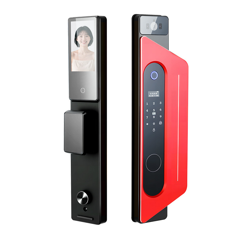 Okos zár arcfelismeréssel, vizuális peephole képernyő és ujjlenyomat, modell K13, 50 ujjlenyomat tárolás, FPR 0.0001%, FRR 0.01%, DC tápegység, kompatibilis 98%-os ajtókkal