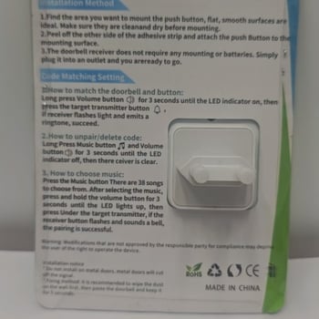 Ασύρματο κουδούνι πόρτας, μοντέλο 885684, τάση 110–220 V, 38 μελωδίες, κατάλληλο για οικιακή χρήση