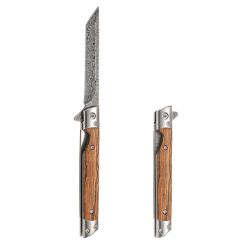 Jin Tuo sklopni nož s damaskim uzorkom, nehrđajući čelik 3Cr13Mov, višenamjenski za kampiranje na otvorenom, brzo otvaranje