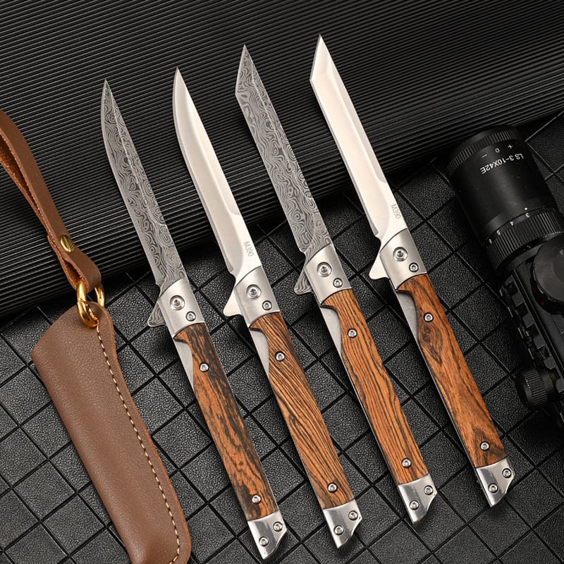 Jin Tuo sklopni nož s damaskim uzorkom, nehrđajući čelik 3Cr13Mov, višenamjenski za kampiranje na otvorenom, brzo otvaranje