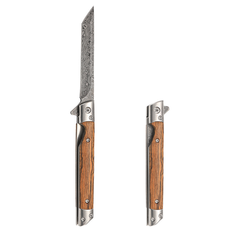 Jin Tuo sklopni nož s damaskim uzorkom, nehrđajući čelik 3Cr13Mov, višenamjenski za kampiranje na otvorenom, brzo otvaranje