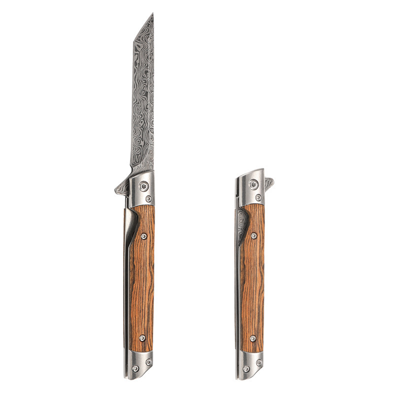 Jin Tuo sklopni nož s damaskim uzorkom, nehrđajući čelik 3Cr13Mov, višenamjenski za kampiranje na otvorenom, brzo otvaranje