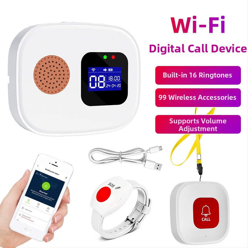 WiFi vészjelző gomb SOS-híváshoz idős embereknek – 5V tápegység, 16 csengőhang, energiafogyasztás 1W; alkalmas kórházak, gondozó otthonok, családok, szállodák, villák számára