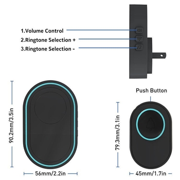 Sonerie fără fir pentru casă și birou, buton exterior rezistent la apă, 433MHz, rază 60–100 m, 39 tonalități, receptor alimentat la priză; emițător 23A/12V