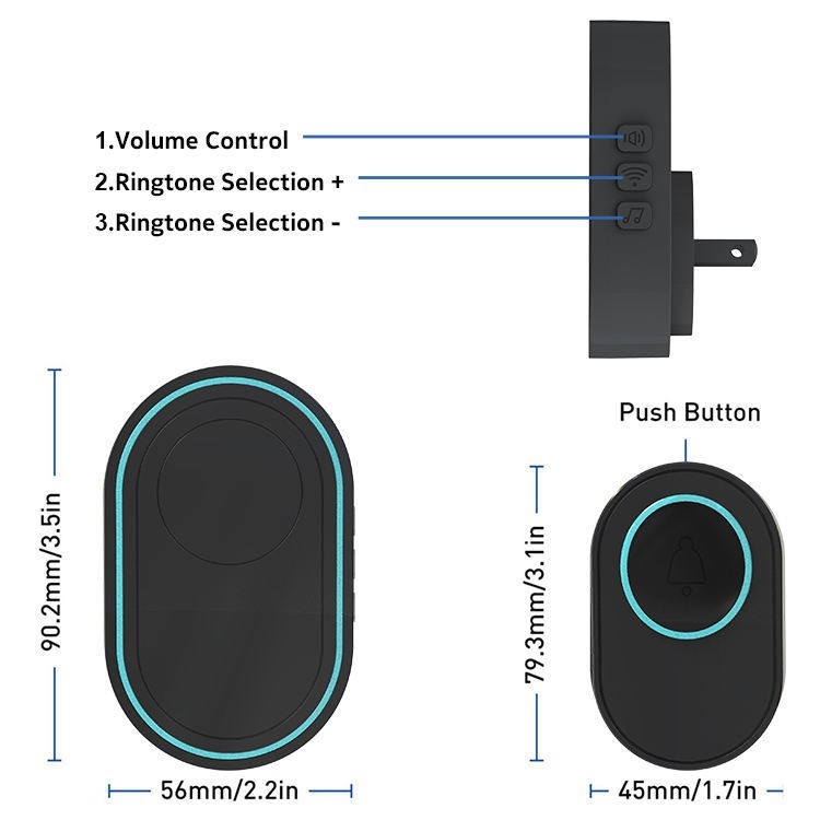 Sonerie fără fir pentru casă și birou, buton exterior rezistent la apă, 433MHz, rază 60–100 m, 39 tonalități, receptor alimentat la priză; emițător 23A/12V
