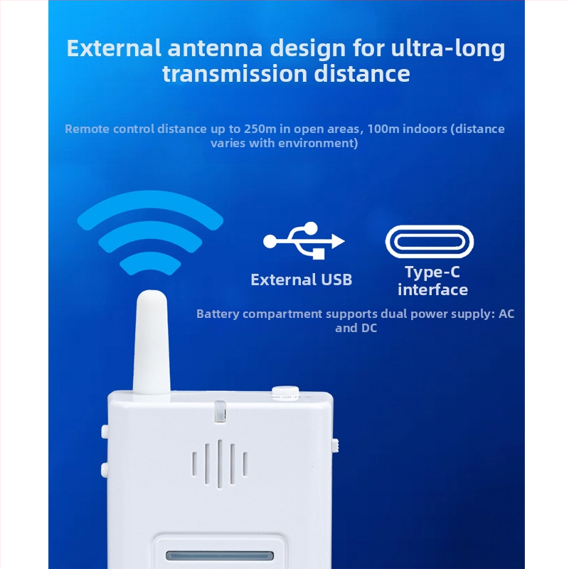 Bezdrôtový zvonček RG200 – prijímač s Type-C napájaním; vysielač 12V23A; dosah až 250 m (cez stenu 100 m); napájanie prijímača: 3x AA batérie alebo priame pripojenie; prevádzková teplota -20°C až 45°C