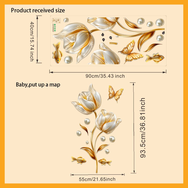 Αυτοκόλλητο τοίχου 3D με σχέδιο λουλουδιού-πεταλούδας, PVC, αδιάβροχο, αυτοκόλλητο
