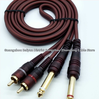 Smeđi zaštitni dvostruki audio kabel: 6,35 mm na 2 RCA i 6,5 mm na dvostruke RCA za mikser