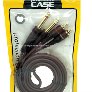 Smeđi zaštitni dvostruki audio kabel: 6,35 mm na 2 RCA i 6,5 mm na dvostruke RCA za mikser