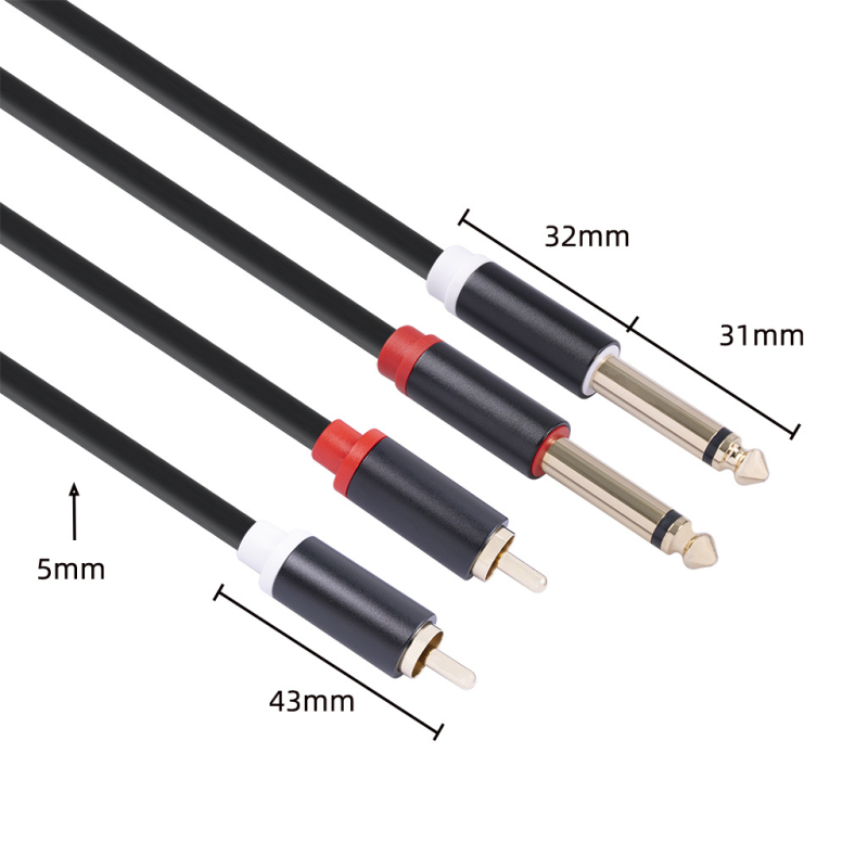Pozlaćeno aluminijsko kućište, ekranirani audio kabel, dvostruki RCA na dvostruke 6,35 mm priključke