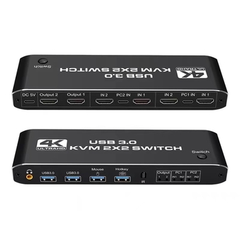 KVM prekidač HDMI, 2 ulaza/2 izlaza, 4K/60Hz, 3,5 mm zvuk, prebacivanje tipkama