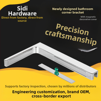 Uhlový spojovací diel pre sklenené dvere do kúpeľne z nehrdzavejúcej ocele 304, bez rámu, montáž na stenu pod 90°, vhodné pre 8–10 mm tvrdené sklo, model FC500R
