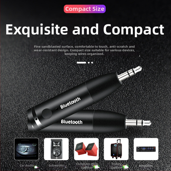 Autóba AUX Bluetooth audio vevő, 3,5 mm-es interfésszel, Bluetooth 5.0, Plug-and-Play, külső tápegellátás nélkül, 10 m hatótávolság