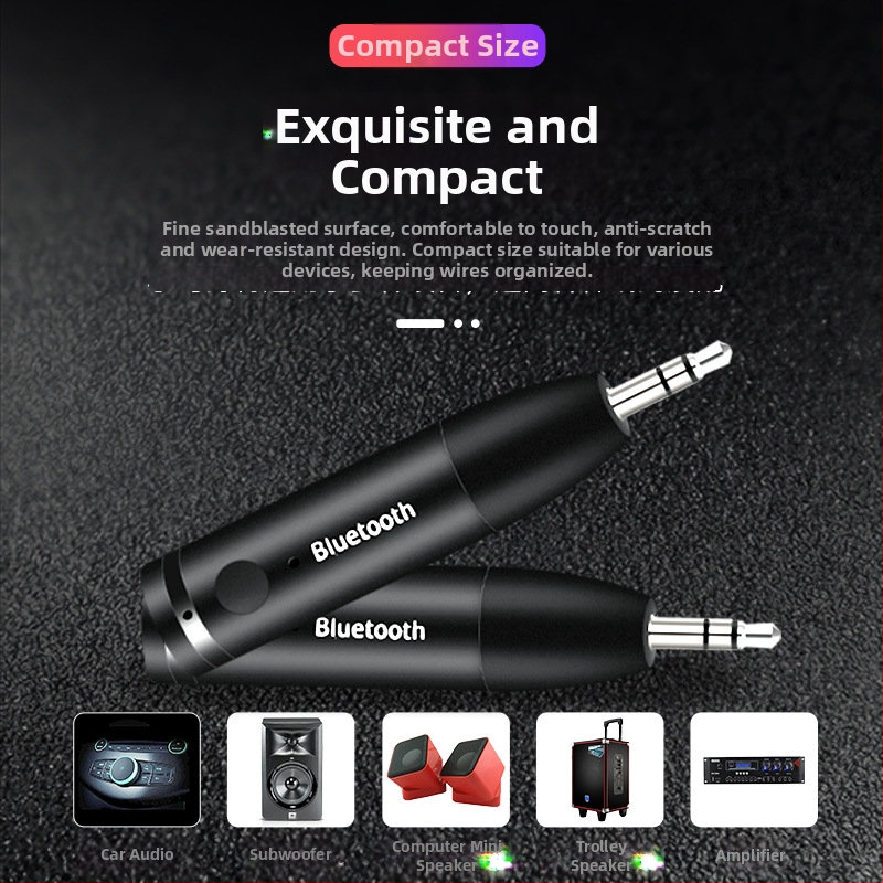 Autóba AUX Bluetooth audio vevő, 3,5 mm-es interfésszel, Bluetooth 5.0, Plug-and-Play, külső tápegellátás nélkül, 10 m hatótávolság