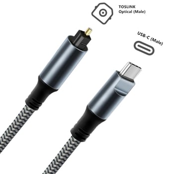 USB-C към TOSLINK оптичен цифров аудио адаптер със SPDIF изход, модел YR-TOD-01, ядро: найлон, кабел: мед