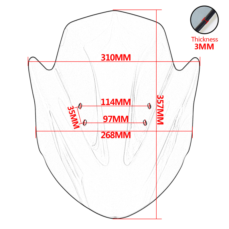 Prednje vjetrobransko staklo za Kawasaki ER-6N/ER650 (2012-2016), ABS plastika, kompatibilan ER-6N ER650 2012-2016
