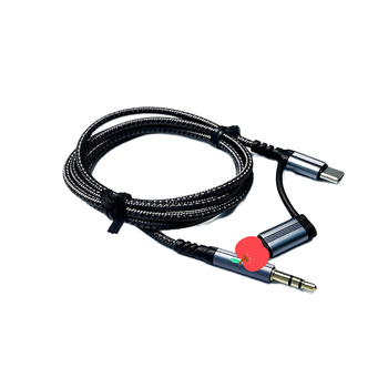 Cablu audio din nylon împletit, 2-în-1 Type-C/Lightning, 3,5 mm, lungime 1 m, nucleu din cupru emailat