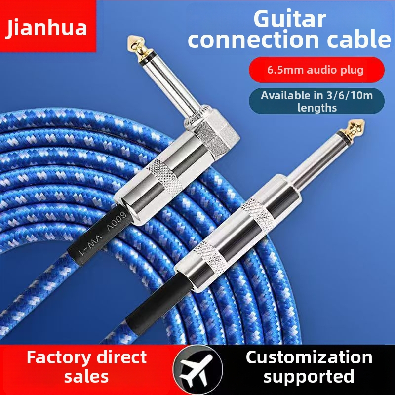 Pleteni gitarni kabel, duljine 3/6/10 m, s redukcijom buke, za električne, akustično-električne gitare i bas.