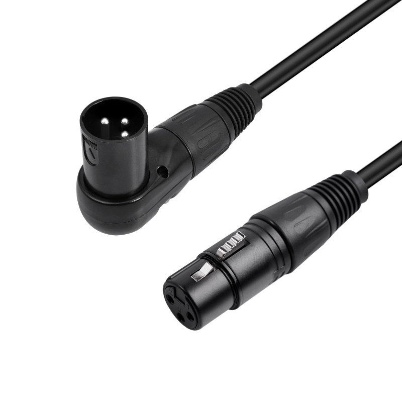 XLR balansirani audio kabel, 24AWG, dvostruka zaštita, niklani konektori, kutni muško–ženski, tri vodiča