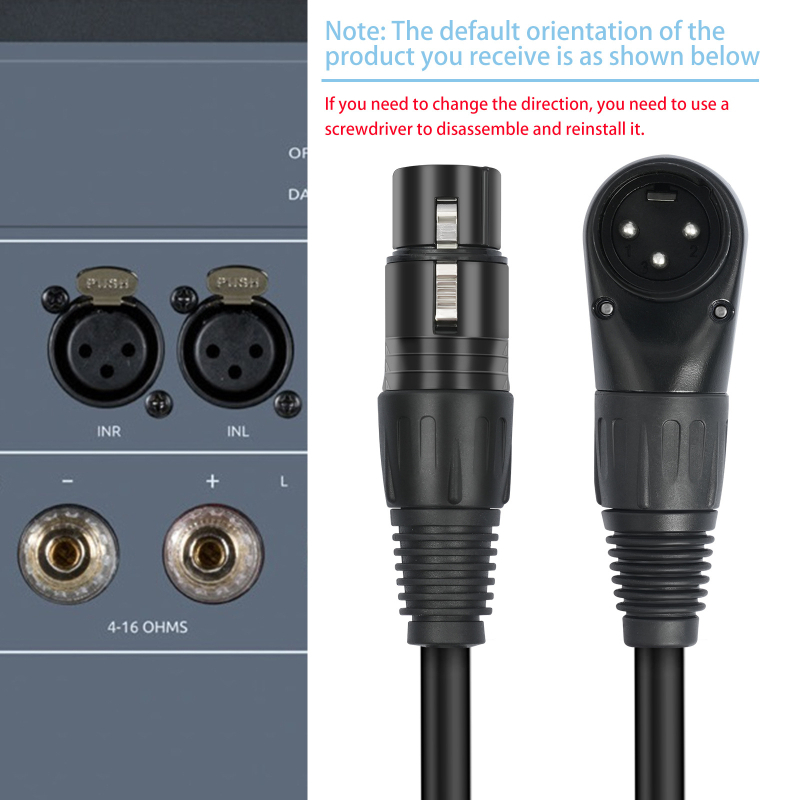 XLR balansirani audio kabel, 24AWG, dvostruka zaštita, niklani konektori, kutni muško–ženski, tri vodiča