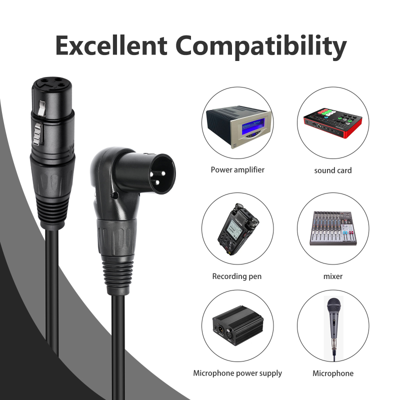 XLR balansirani audio kabel, 24AWG, dvostruka zaštita, niklani konektori, kutni muško–ženski, tri vodiča