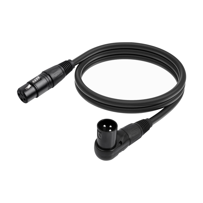 XLR balansirani audio kabel, 24AWG, dvostruka zaštita, niklani konektori, kutni muško–ženski, tri vodiča