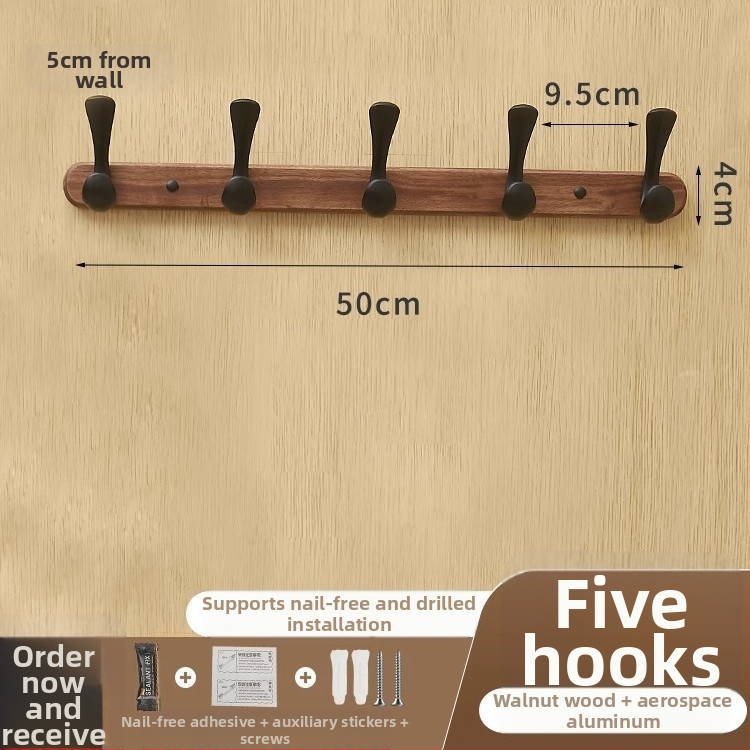 Cuier de perete Row hook pentru haine, din plastic, finisaj anodizat, pentru depozitare, stil modern simplu