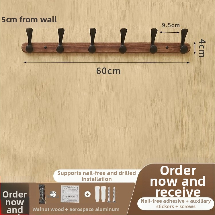 Cuier de perete Row hook pentru haine, din plastic, finisaj anodizat, pentru depozitare, stil modern simplu