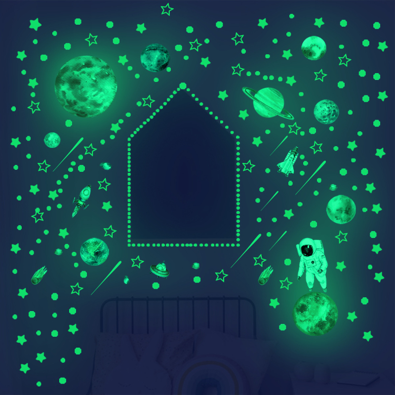 Φωτιζόμενα αυτοκόλλητα τοίχου με αστροναύτη και αστέρια – 4 τεμάχια, αδιάβροχο PVC, κατάλληλα για σαλόνι, υπνοδωμάτιο, γραφείο και είσοδο, μοντέρνος μινιμαλιστικός σχεδιασμός, σχέδιο 19373433771