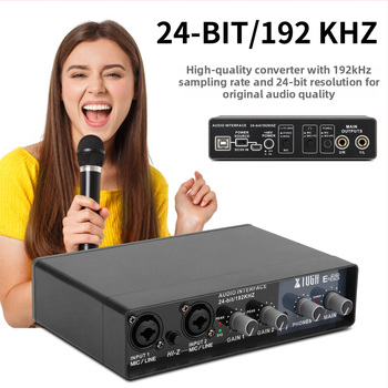Interfață audio USB E-22 pentru microfon karaoke, driver-free, 24bit/192kHz, Bluetooth 5.0