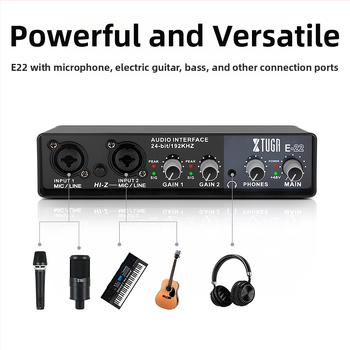 Interfață audio USB E-22 pentru microfon karaoke, driver-free, 24bit/192kHz, Bluetooth 5.0