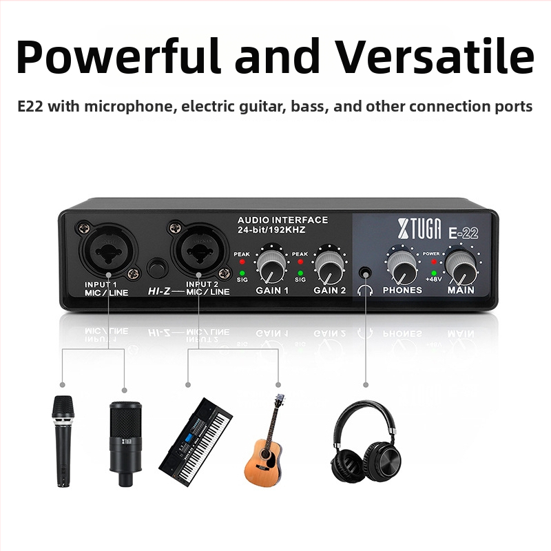 Interfață audio USB E-22 pentru microfon karaoke, driver-free, 24bit/192kHz, Bluetooth 5.0