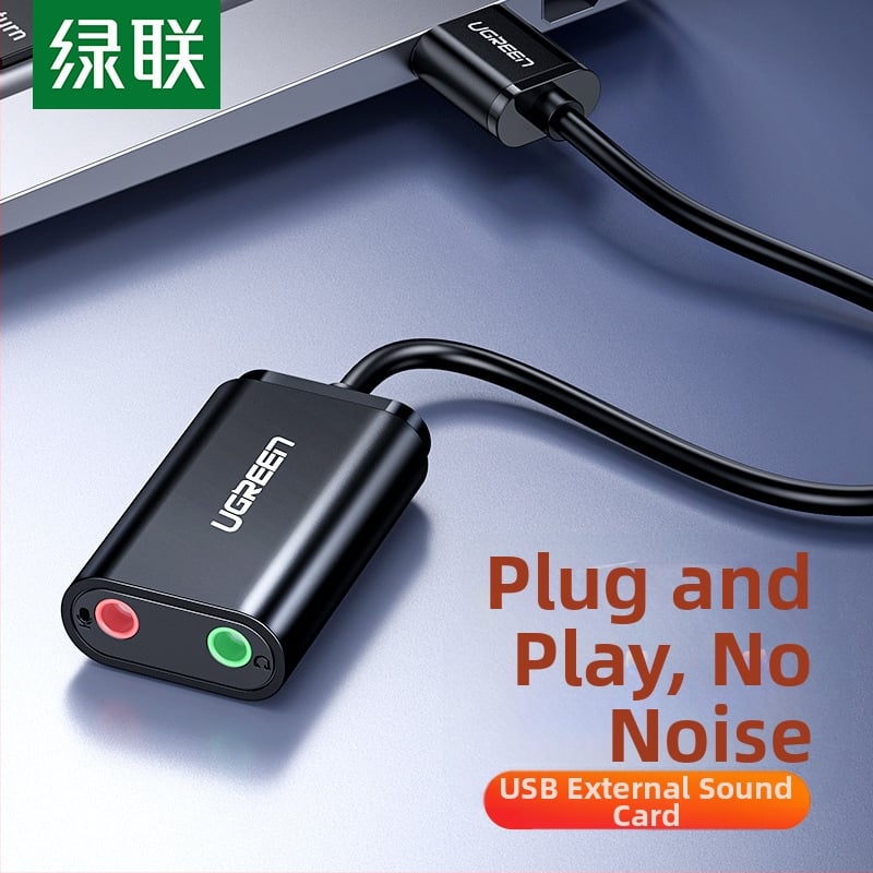 Green Alliance USB εξωτερική κάρτα ήχου για επιτραπέζιους και φορητούς υπολογιστές – μετατροπέας ήχου 2-σε-1 για ακουστικά και μικρόφωνο